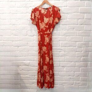 Lulus Wrap Maxi Dress Small Terracotta Mauve Floral Bohemian V Neck Short Sleeve